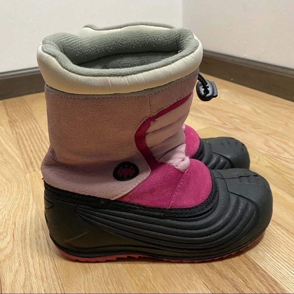 Totes Winter Snow Boots Sz 2 Pink Black Girls Kids